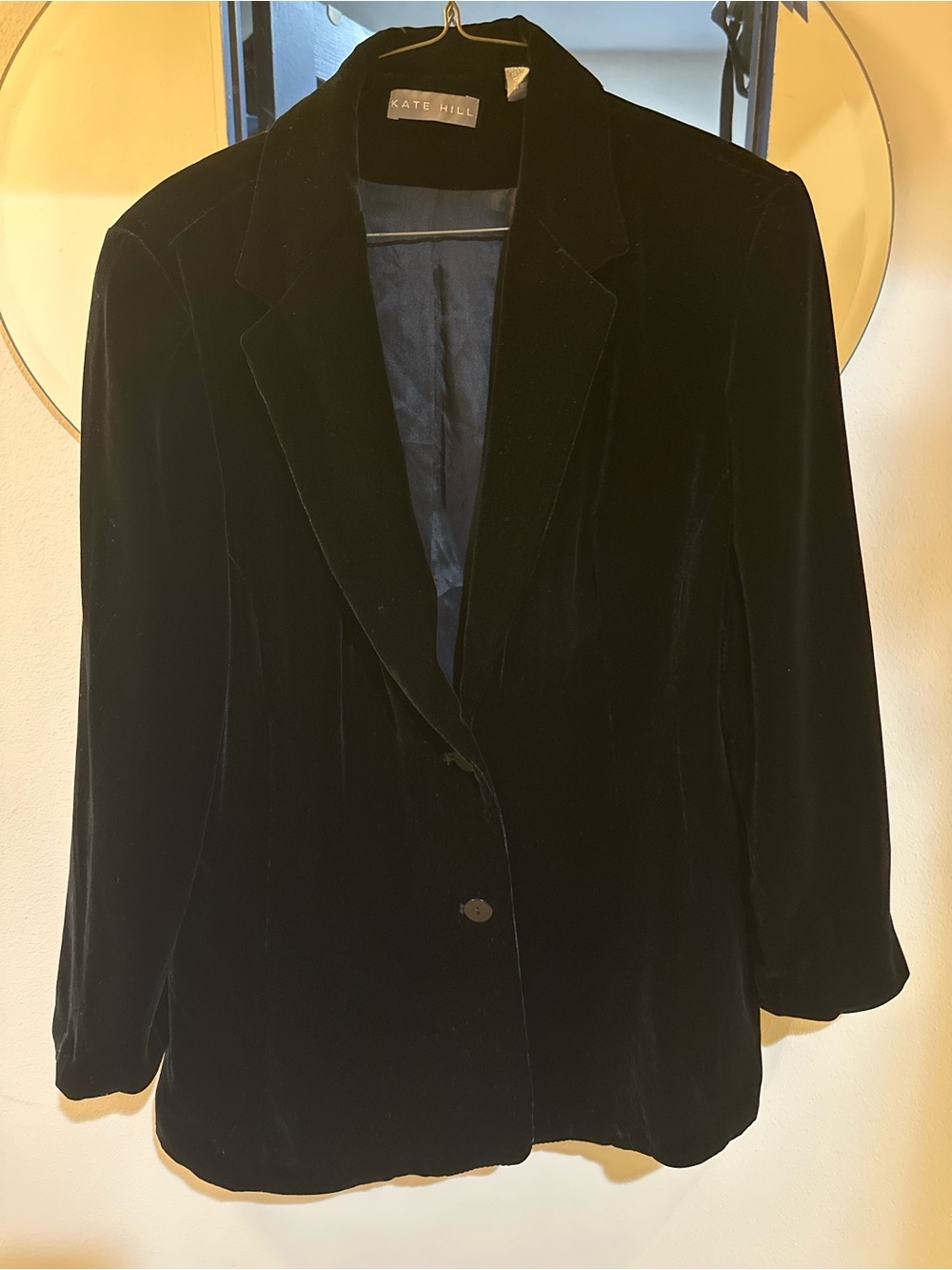 Kate Hill Black Velvet Blazer Women’s Size 16 Classic Single Button Jacket